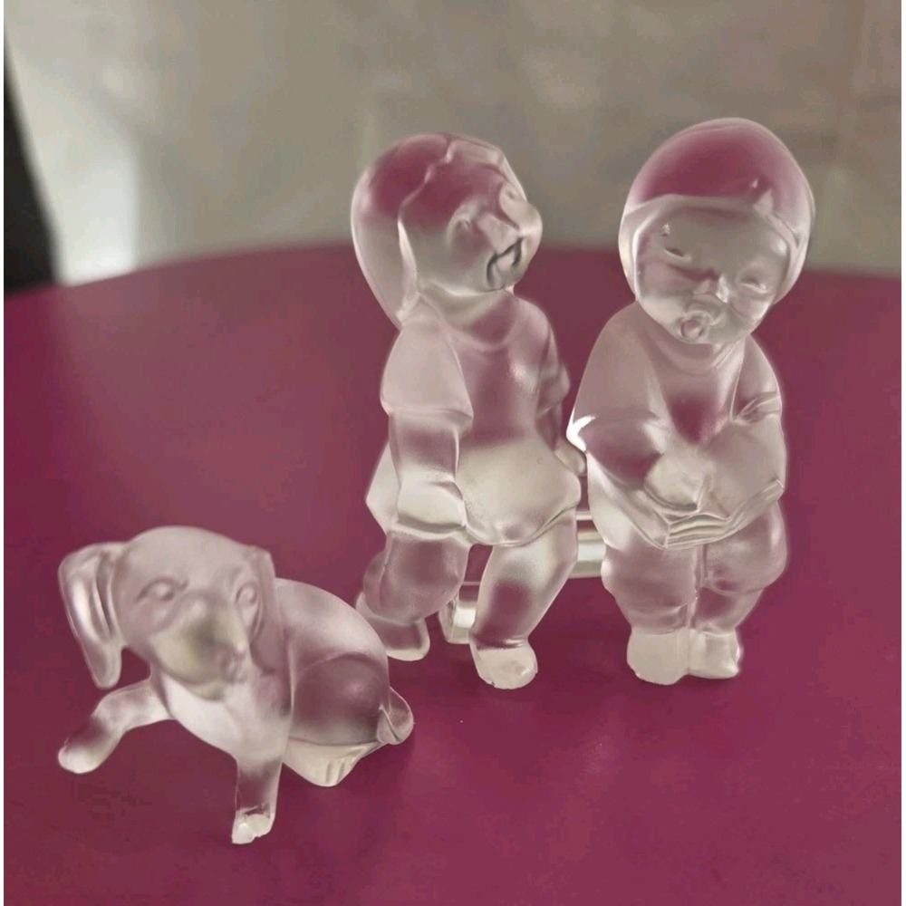 Vintage Frosted Glass Children Figurines Set Boy Girl Reading Bench Dog Satin...